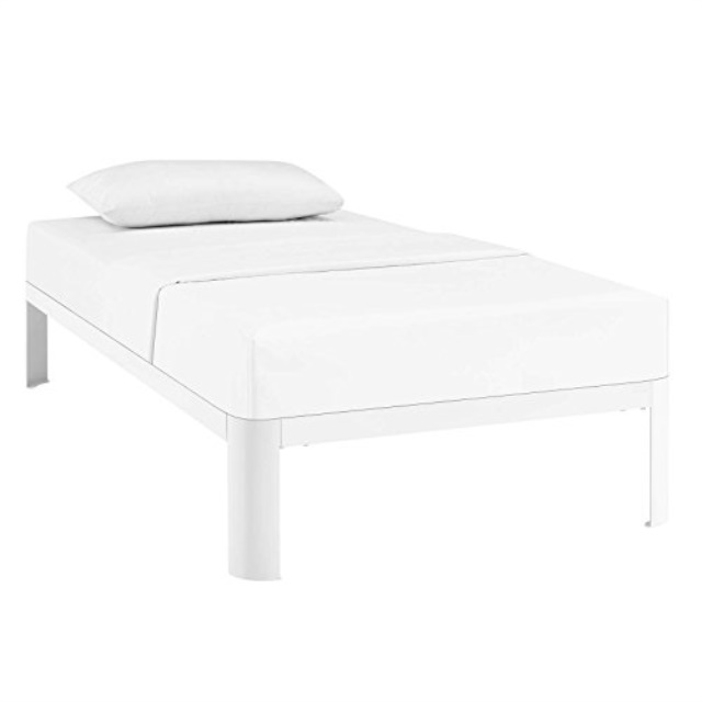 Modway Corinne Steel Twin Modern Mattress Foundation Platform Bed Frame with Wood Slat Support